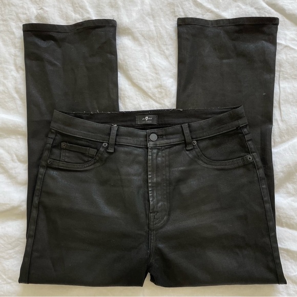 7 For All Mankind Slim Kick High Rise Cropped Flare Jeans in Coated Black sz 31 - Picture 6 of 15